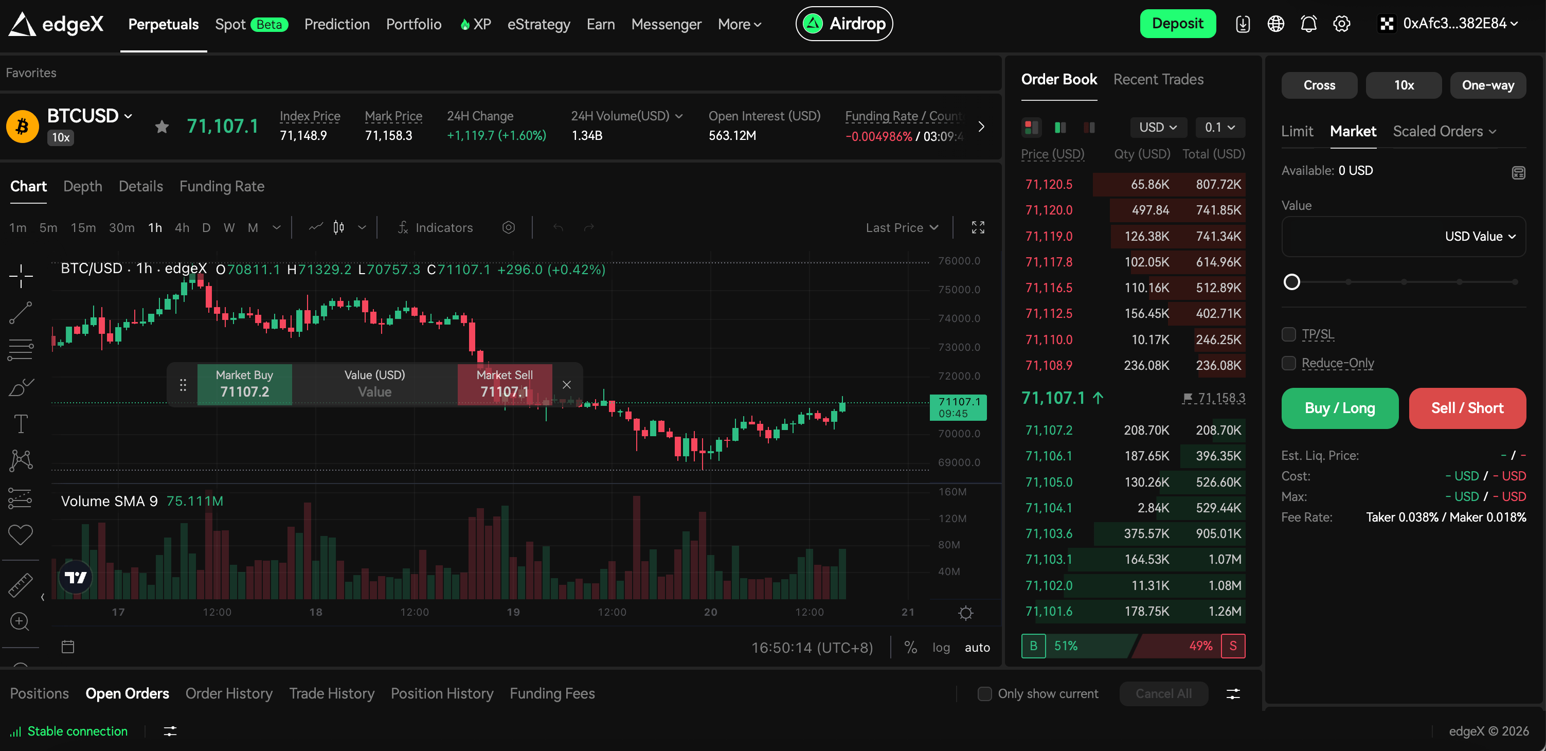 edgeX trading interface